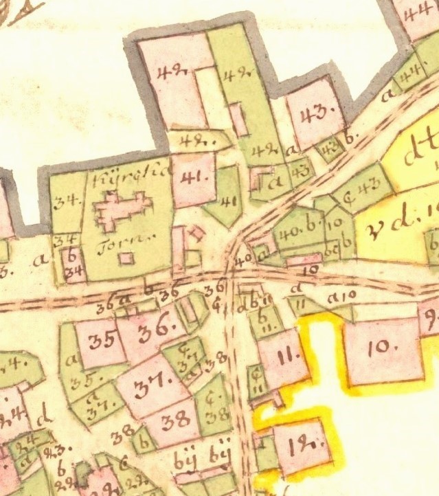 Karta 1781. Kyrkladan nere t hö vid kyrkmuren.